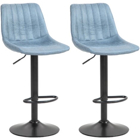 HOMCOM Adjustable Bar Stools Set of 2 Counter Height Barstools Dining Chairs 360° Swivel with Footrest for Home Pub Blue