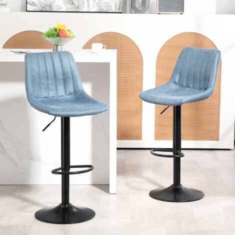 HOMCOM Adjustable Bar Stools Set of 2 Counter Height Barstools Dining Chairs 360° Swivel with Footrest for Home Pub Blue