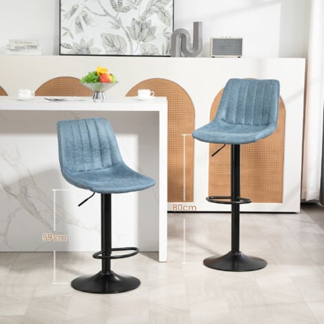HOMCOM Adjustable Bar Stools Set of 2 Counter Height Barstools Dining Chairs 360° Swivel with Footrest for Home Pub Blue