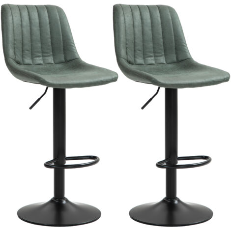 HOMCOM Adjustable Bar Stools Set of 2 Counter Height Barstools Dining Chairs 360° Swivel with Footrest for Home Pub Green