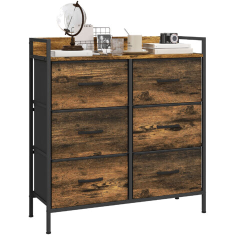 HOMCOM Bedroom Chest of Drawers, Drawer Dresser Storage Organiser Unit with Foldable Drawers, Open Shelves and Steel Frame for Living Room, Entryway, Grey Wood Effect 6 Drawer