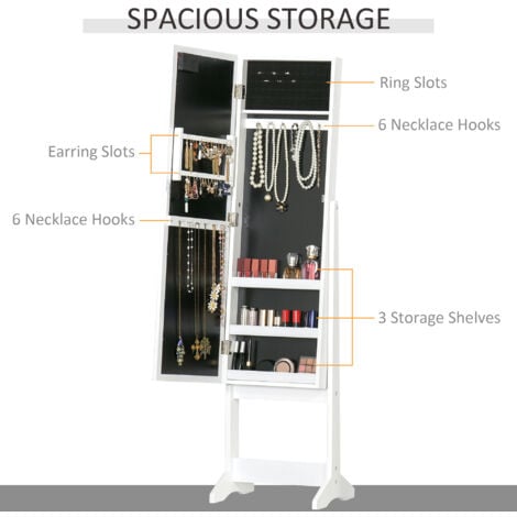 Homcom Free Standing Led Mirrored Jewelry Cabinet Armoire Floor Organiser