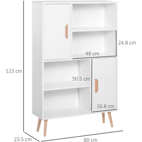 HOMCOM Free Standing Bookcase Shelves Unit Storage Cabinet w/ Two Doors White