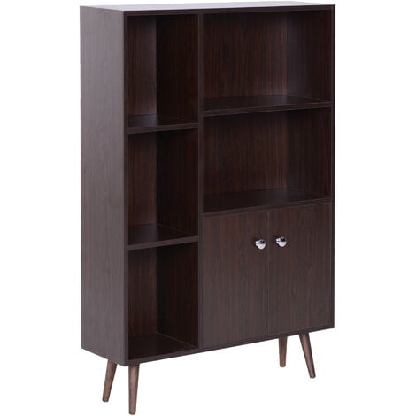 Homcom Bookcase Storage Cabinet Unit Free Standing W Two Doors Display Walnut Uk836 1140331