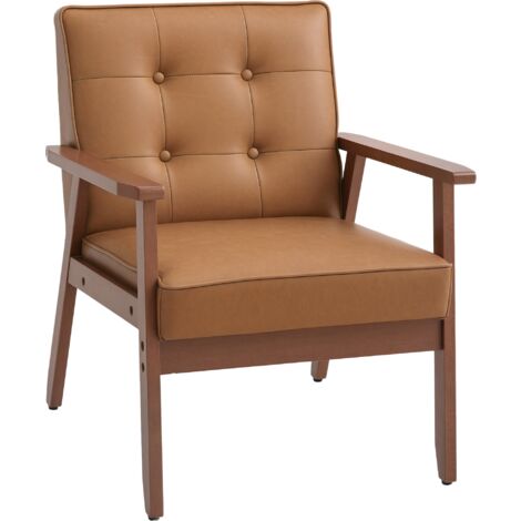 HOMCOM Accent Chair PU Leather Armchair with Armrests for Living Room Brown (1/5)
