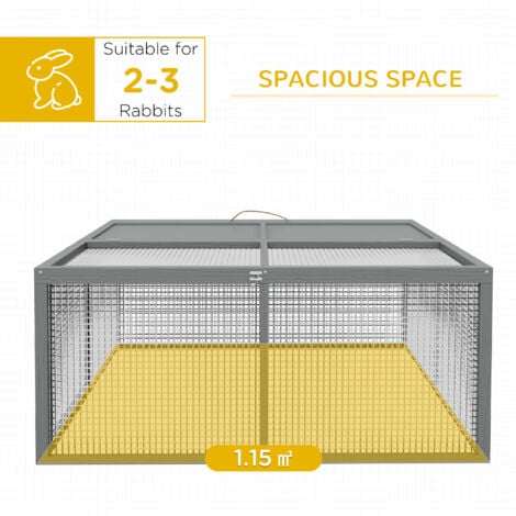 PawHut Wooden Folding Rabbit Run for 2-3 Rabbits, Guinea Pig, Grey