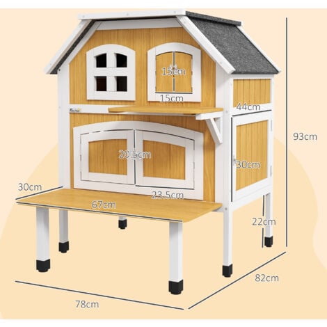 PawHut Outdoor Cat House Cat Shelter w/ Openable Asphalt Roof, Escape Doors