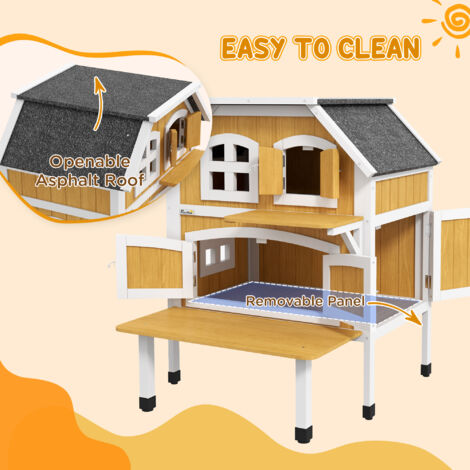 PawHut Outdoor Cat House Cat Shelter w/ Openable Asphalt Roof, Escape Doors