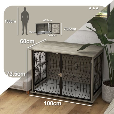 PawHut Dog Crate Furniture End Table w/ Cushion for Dogs 100L x 60W x 73.5Hcm