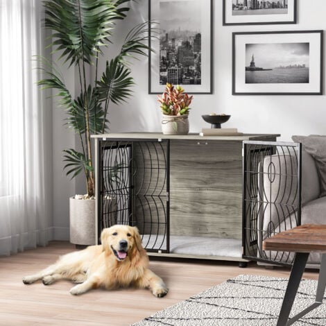 PawHut Dog Crate Furniture End Table w/ Cushion for Dogs 100L x 60W x 73.5Hcm