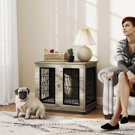 PawHut Dog Crate Furniture, End Table for Dogs w/ Cushion 80L x 56W x 63Hcm
