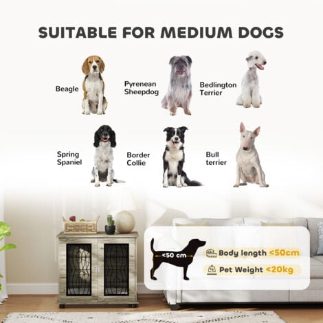 PawHut Dog Crate Furniture, End Table for Dogs w/ Cushion 80L x 56W x 63Hcm