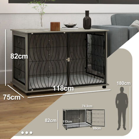 PawHut Dog Crate Furniture End Table w/ Cushion for Dogs 118L x 75W x 82Hcm