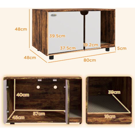 PawHut Hidden Cat Litter Box Furniture w/ Sand Drain Pad - Rustic Brown