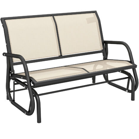 Outsunny 2-Person Patio Glider Bench Gliding Chair Loveseat w/ Armrest Cream