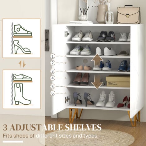 HOMCOM Narrow Shoe Cabinet, Slim Shoe Storage Cabinet with Soft-Close Hinges and Adjustable Shelves for 15-20 Pairs of Shoes White