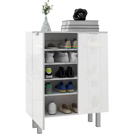 HOMCOM Shoe Storage Cabinet with Soft-Close Hinges & Adjust Shelves, High Gloss (1/5)