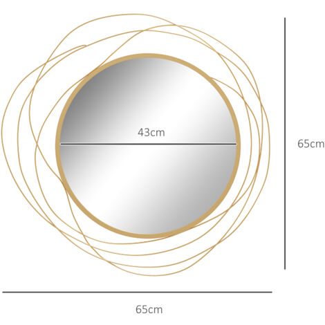 HOMCOM Metal Wall Art 65cm Round Mirror for Living Room Dining Room Gold Tone
