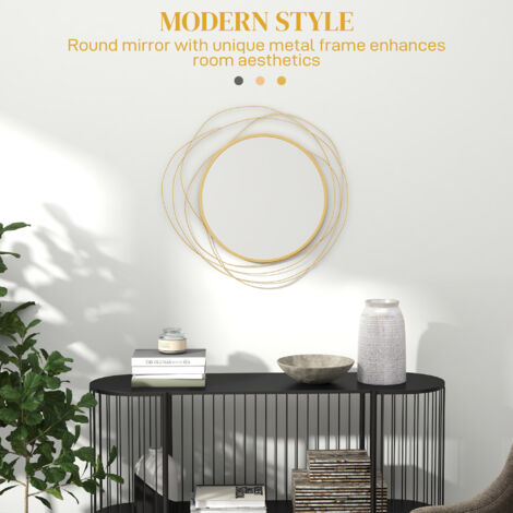 HOMCOM Metal Wall Art 65cm Round Mirror for Living Room Dining Room Gold Tone