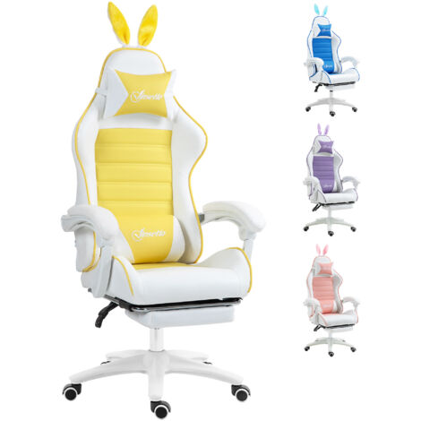 Vinsetto Racing Style Gaming Chair with Footrest Removable Rabbit Ears Yellow