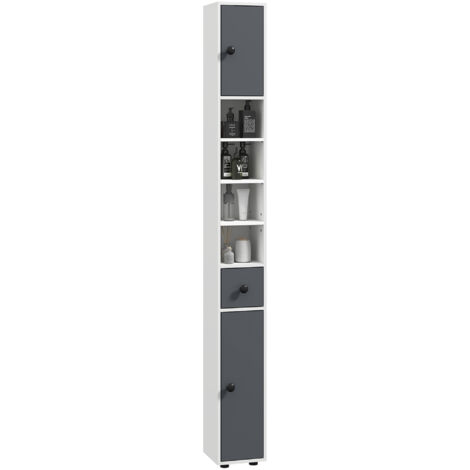 kleankin Slim Bathroom Cabinet, Toilet Roll Storage w/ Shelves Grey