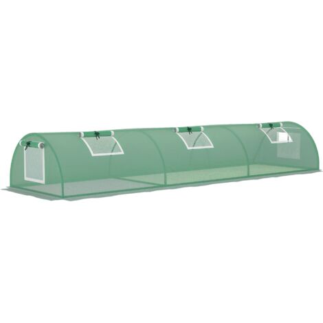 Outsunny PE Mini Greenhouse, 3 M Portable Tunnel Green House w/ 5 Mesh Windows