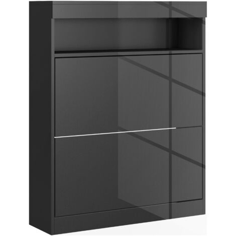 HOMCOM Narrow Shoe Cabinet, Wall Mounted or Freestanding Shoe Storage Cabinet with 2 Flip Drawers and Open Shelf for 12-16 Pairs of Shoes for Entryway Black