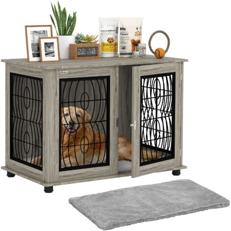 PawHut Dog Crate Furniture, End Table for Dogs w/ Cushion 100L x 60W x 73.5Hcm