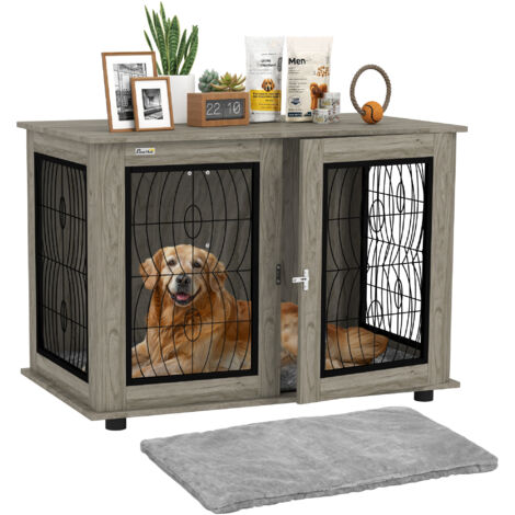 PawHut Dog Crate Furniture, End Table for Dogs w/ Cushion 118L x 75W x 82Hcm