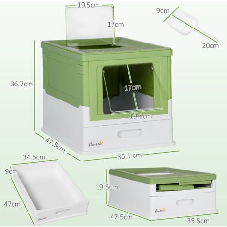 PawHut Hooded Cat Litter Box, Portable Pet Toilet w/ Tray, Scoop, Front Entry Light Green