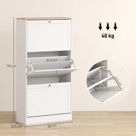HOMCOM Narrow Shoe Cabinet with 3 Flip Drawers for 18 Pairs of Shoes White
