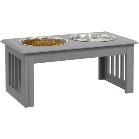 PawHut Raised Dog Bowls Pet Feeder Raised Elevated Stainless Steel Food Grey