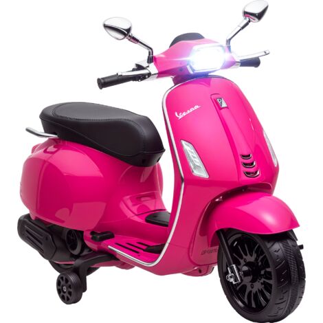 AIYAPLAY 12V Vespa Licensed Kids Electric Motorbike w/ Music, Headlights, FM Radio, for 3-6 Years Pink