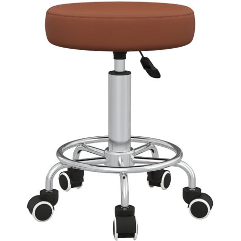 Vinsetto Round PU leather Salon Beautician Stool Adjustable Height Brown