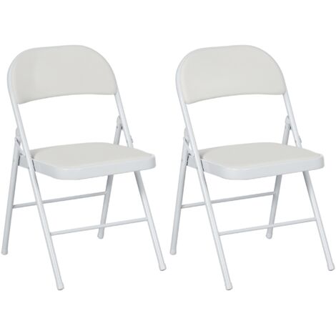 HOMCOM 2 Pack Padded Folding Chairs with Cushioned Seat and Metal Frame White