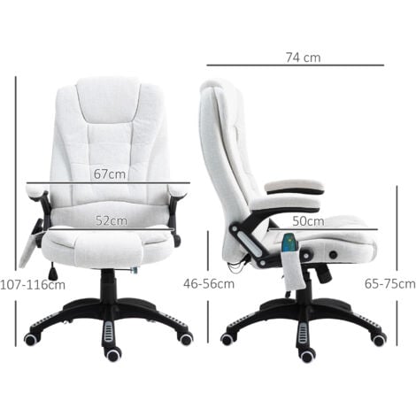 Vinsetto Office Chair w/ Heating Massage Points Relaxing Reclining Cream