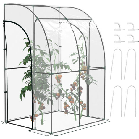 Outsunny Walk-In Lean to Wall Tunnel Plastic Greenhouse with Doors 143x118x212cm
