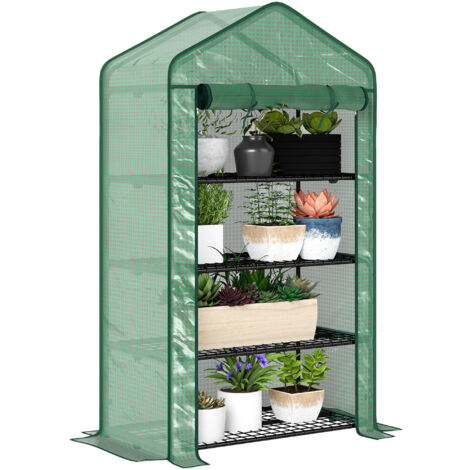 Outsunny 90 x 49 x 160cm Portable Mini Greenhouse with Shelves, Green