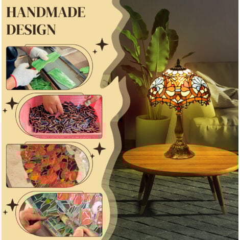 HOMCOM Antique Table Lamp, for Bedroom Bedside, Bulb not Included, Sunflower