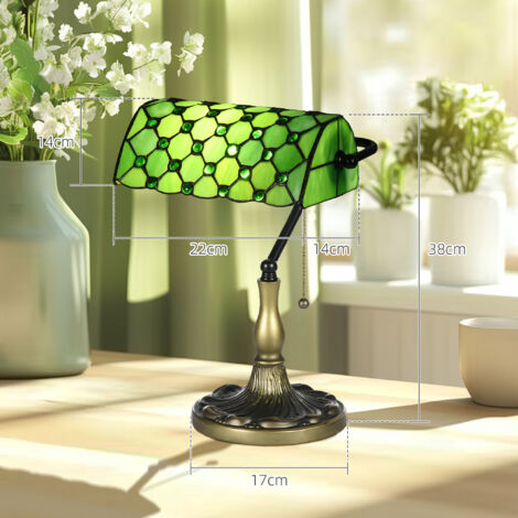HOMCOM Stained Glass Table Lamp, Vintage Lamp with Green Handmade Shade