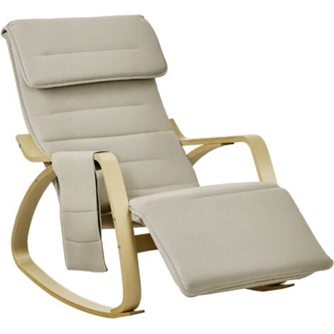HOMCOM Rocking Chair Recliner Armchair with Adjustable Footrest, Khaki