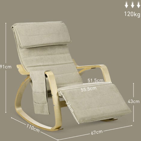 HOMCOM Rocking Chair Recliner Armchair with Adjustable Footrest, Khaki