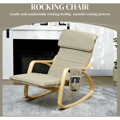 HOMCOM Rocking Chair Recliner Armchair with Adjustable Footrest, Khaki