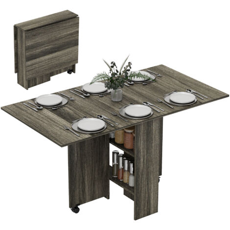 HOMCOM 80-140 cm Folding Dining Table for 4-6 Drop Leaf Table Dark Grey