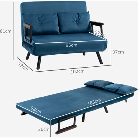HOMCOM Click Clack Bed Settee for Living Room, Guest Room Blue-Two Seater