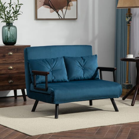 HOMCOM Click Clack Bed Settee for Living Room, Guest Room Blue-Two Seater