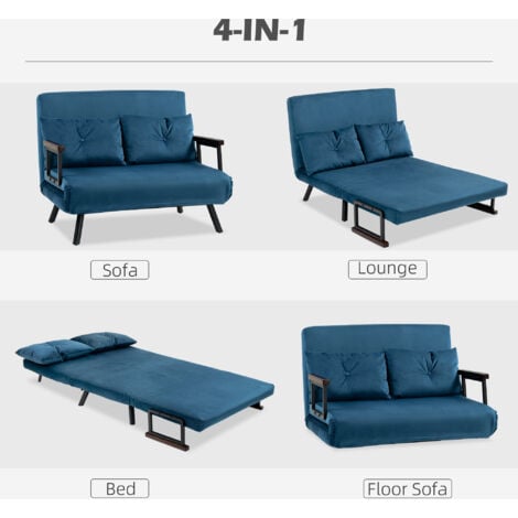 HOMCOM Click Clack Bed Settee for Living Room, Guest Room Blue-Two Seater
