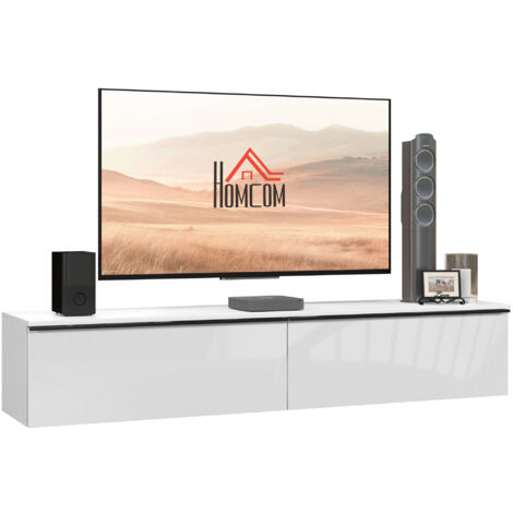HOMCOM Wall Mounted TV Stand Unit with Storage and High Gloss Effect White