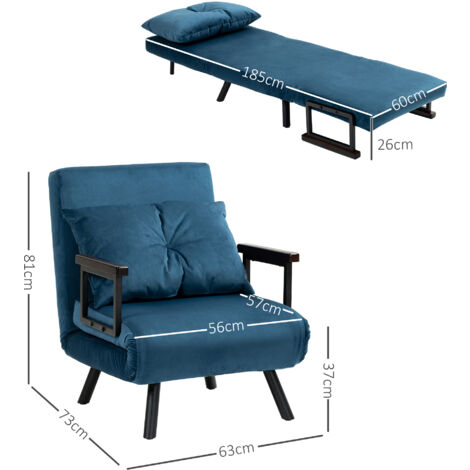 HOMCOM Click Clack Bed Settee for Living Room, Guest Room Blue-One Seater