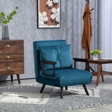 HOMCOM Click Clack Bed Settee for Living Room, Guest Room Blue-One Seater